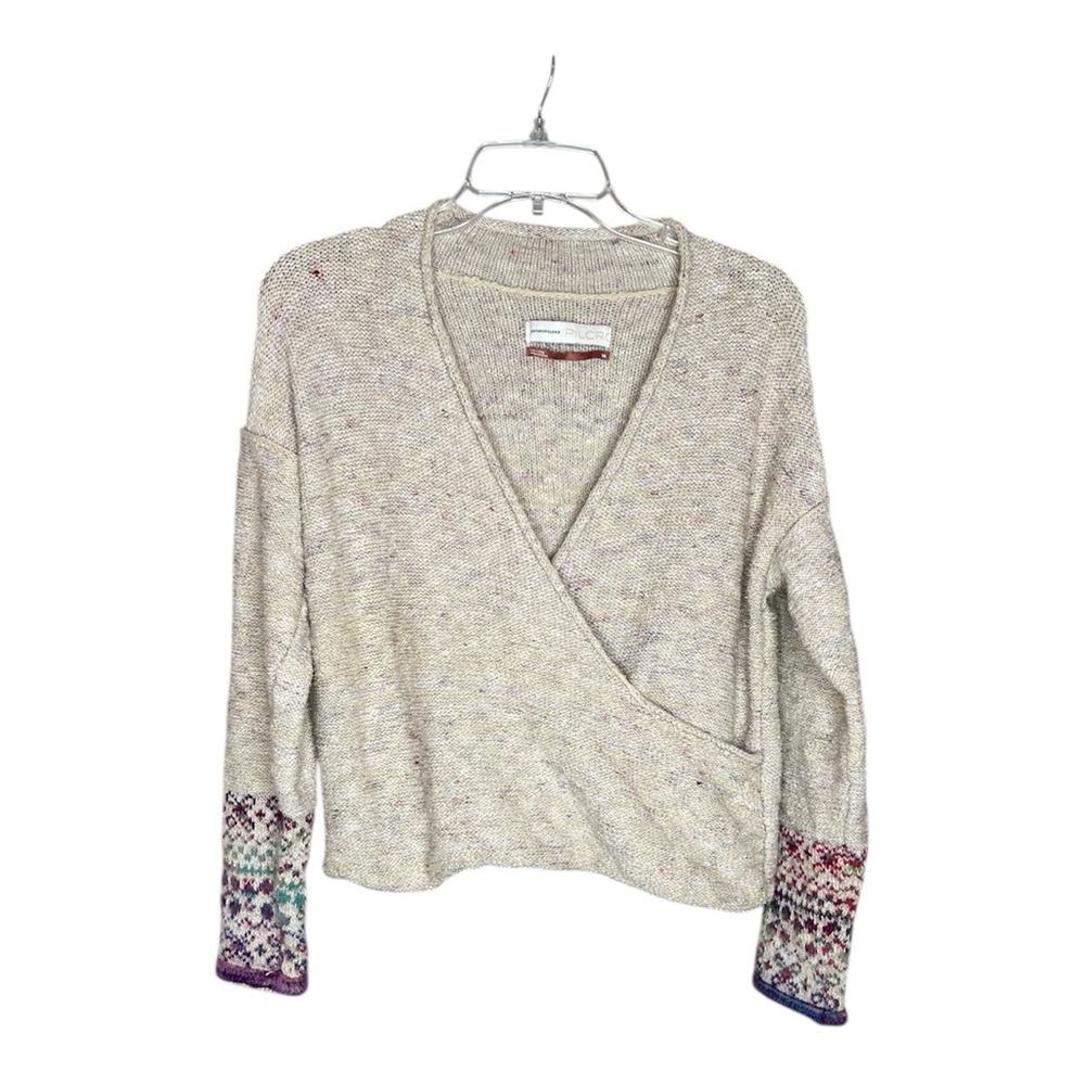 Anthropologie Pilcro Drew Surplice Fair Isle Cuff Sleeve Detail Sweater SZ XS